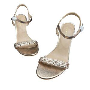 Stuart Weitzman Women's  Dancer Twistie sandal metallic rose gold, Size 9B NWOB